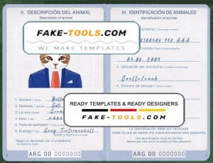 Argentina cat (animal, pet) passport PSD template, fully editable