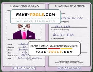 Australia cat (animal, pet) passport PSD template, fully editable