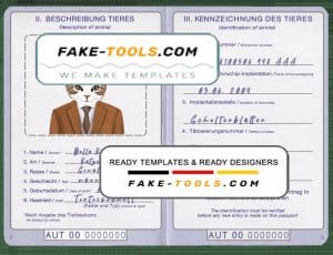 Austria cat (animal, pet) passport PSD template, completely editable