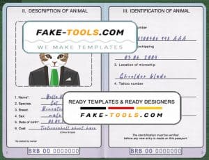 Barbados cat (animal, pet) passport PSD template, fully editable