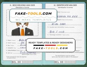 Belgium cat (animal, pet) passport PSD template, fully editable