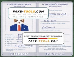 Bolivia cat (animal, pet) passport PSD template, completely editable