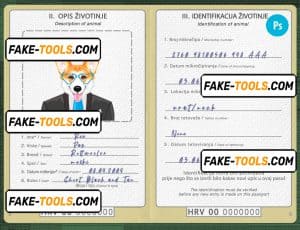 Bosnia and Herzegovina dog (animal, pet) passport PSD template, fully editable