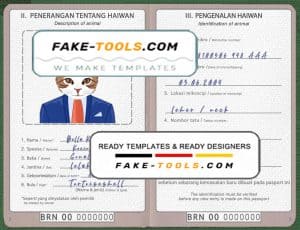 Brunei cat (animal, pet) passport PSD template, completely editable