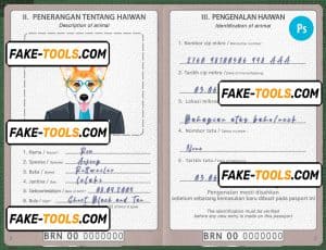 Brunei dog (animal, pet) passport PSD template, completely editable