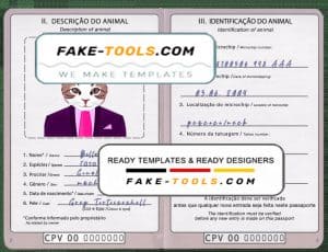 Cabo Verde cat (animal, pet) passport PSD template, fully editable