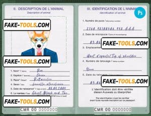 Cameroon dog (animal, pet) passport PSD template, fully editable