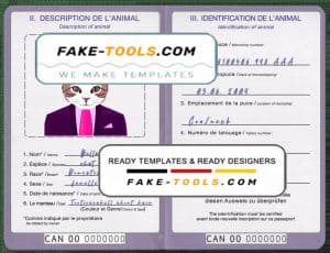 Canada cat (animal, pet) passport template in PSD format, fully editable