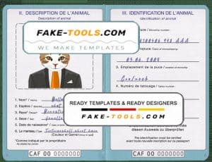 Central African Republic cat (animal, pet) passport PSD template, completely editable