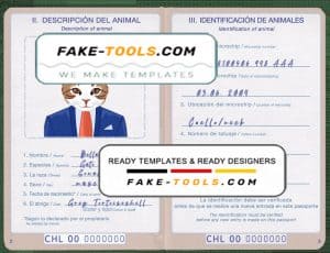 Chile cat (animal, pet) passport PSD template, completely editable