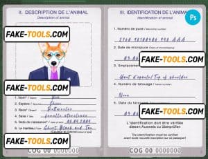 Congo dog (animal, pet) passport PSD template, completely editable