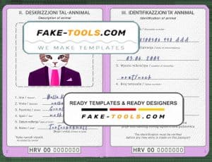 Croatia cat (animal, pet) passport PSD template, fully editable