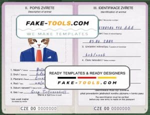 Czech Republic cat (animal, pet) passport PSD template, fully editable