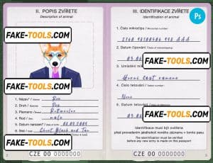 Czech Republic dog (animal, pet) passport PSD template, completely editable