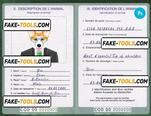 Democratic Republic of the Congo dog (animal, pet) passport PSD template, fully editable