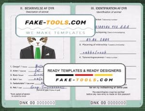 Denmark cat (animal, pet) passport PSD template, completely editable