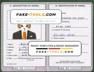 Dominica cat (animal, pet) passport PSD template, completely editable