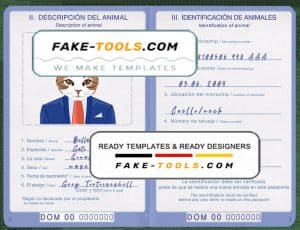 Dominican Republic cat (animal, pet) passport PSD template, fully editable