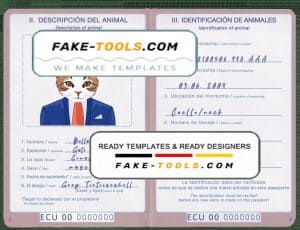 Ecuador cat (animal, pet) passport PSD template, completely editable