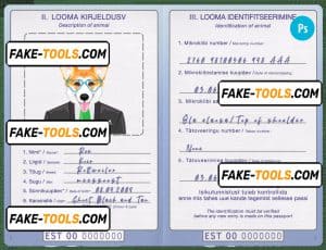 Estonia dog (animal, pet) passport PSD template, fully editable