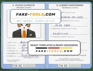 Finland cat (animal, pet) passport PSD template, completely editable