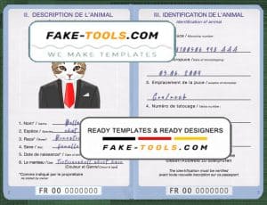 France cat (animal, pet) passport template, fully editable