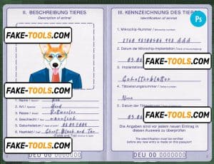 Germany dog (animal, pet) passport PSD template, fully editable