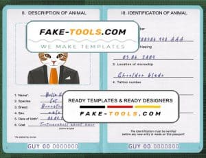 Guyana cat (animal, pet) passport PSD template, fully editable