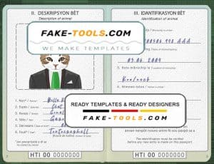 Haiti cat (animal, pet) passport PSD template, completely editable