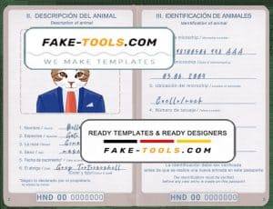 Honduras cat (animal, pet) passport PSD template, fully editable