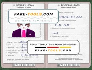 Indonesia cat (animal, pet) passport PSD template, completely editable