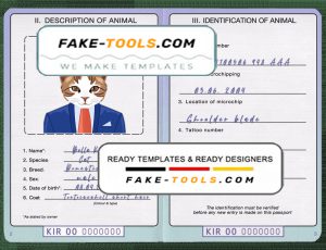 Kiribati cat (animal, pet) passport PSD template, completely editable