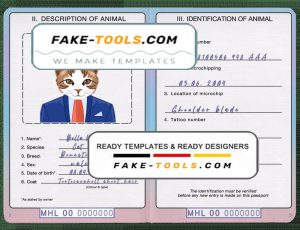 Marshall Islands cat (animal, pet) passport PSD template, fully editable