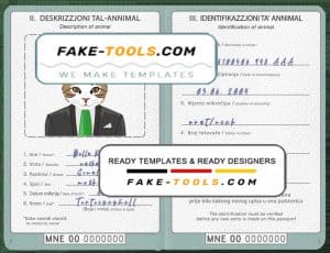 Montenegro cat (animal, pet) passport PSD template, fully editable