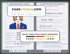 Nicaragua cat (animal, pet) passport PSD template, fully editable