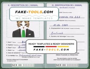 Niger cat (animal, pet) passport PSD template, completely editable