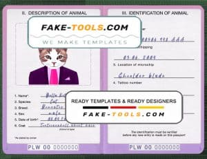 Palau cat (animal, pet) passport PSD template, fully editable