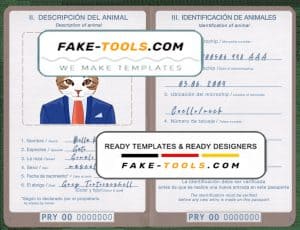 Paraguay cat (animal, pet) passport PSD template, fully editable