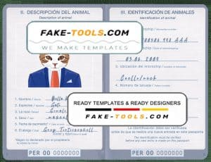 Peru cat (animal, pet) passport PSD template, completely editable