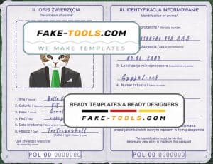 Poland cat (animal, pet) passport PSD template, fully editable