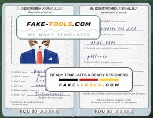 Romania cat (animal, pet) passport PSD template, fully editable