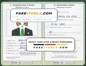 Samoa cat (animal, pet) passport PSD template, completely editable