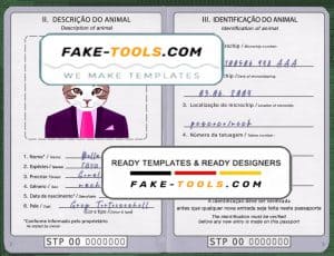 São Tomé and Príncipe cat (animal, pet) passport PSD template, fully editable