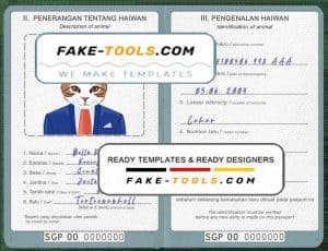 Singapore cat (animal, pet) passport PSD template, fully editable
