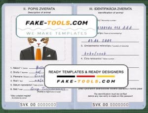 Slovakia cat (animal, pet) passport PSD template, fully editable