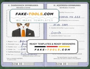 Somalia cat (animal, pet) passport PSD template, fully editable