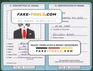 Trinidad and Tobago cat (animal, pet) passport PSD template, fully editable