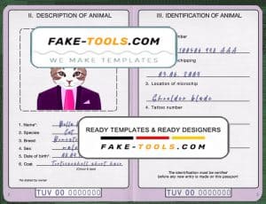 Tuvalu cat (animal, pet) passport PSD template, completely editable