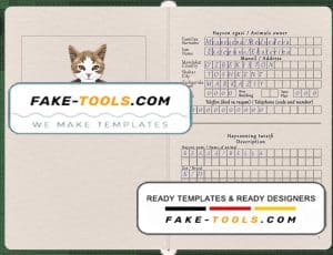 Uzbekistan cat (animal, pet) passport PSD template, fully editable