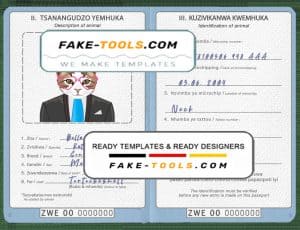 Zimbabwe cat (animal, pet) passport PSD template, completely editable